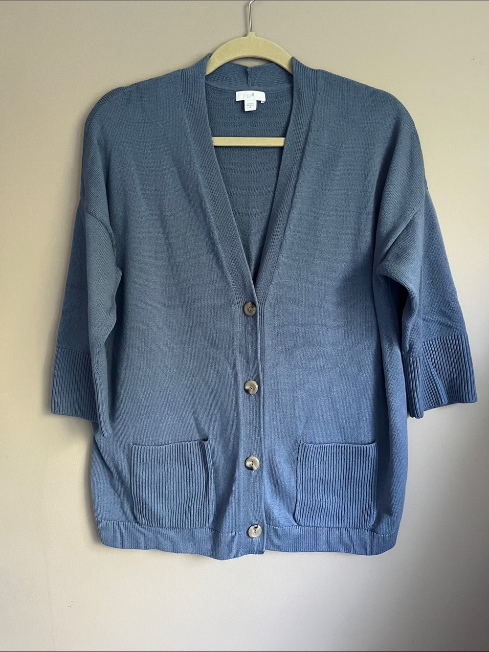 J. Jill blue Relaxed V Neck Button-Down 3/4-Sleeve Cardigan Sweater medium